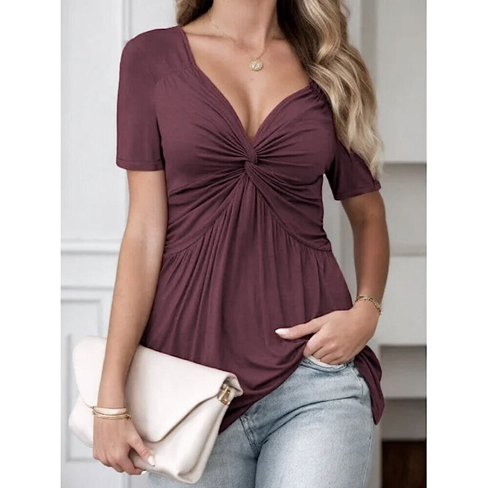 Ing Deep V Crossover Tunic Top Flutter-Sleeves Br… - image 2